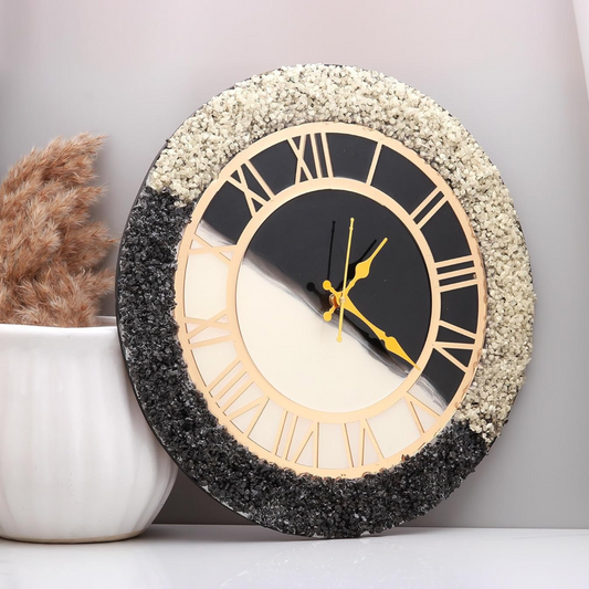 black and white Stones Resin Wall Clock