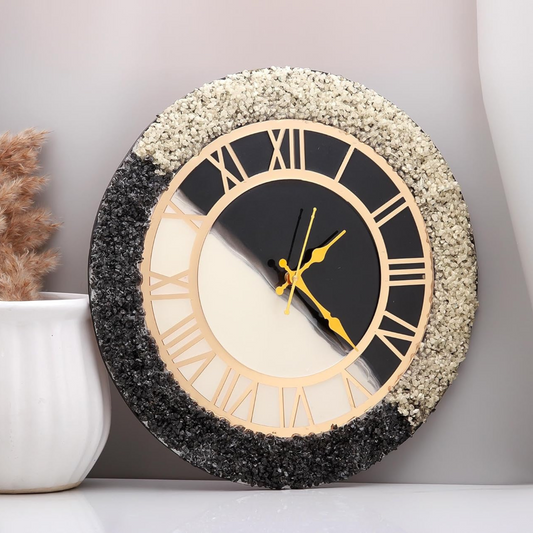 black and white Stones Resin Wall Clock