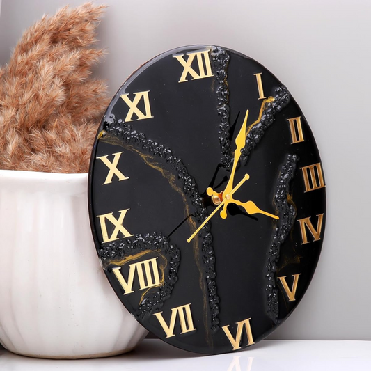 Black Design Stones Resin Wall Clock