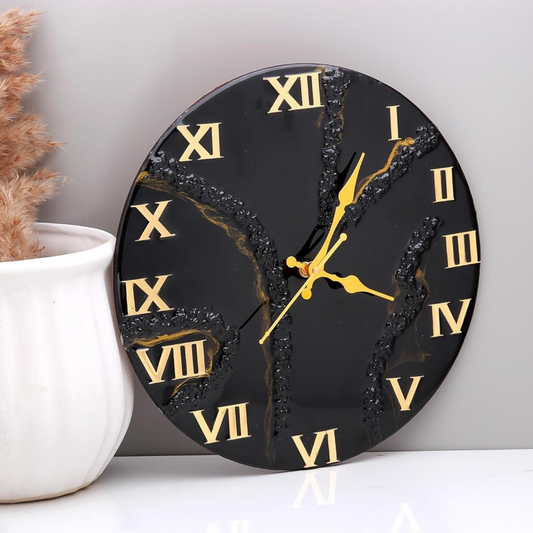 Black Design Stones Resin Wall Clock