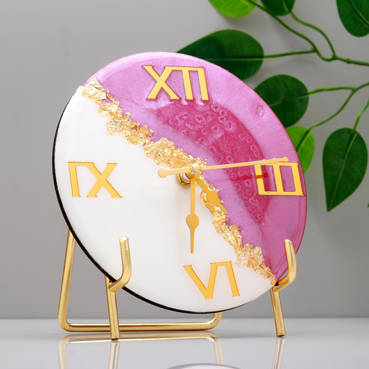 Handcrafted Resin Table Clocks with Gold Foil and Roman Numerals