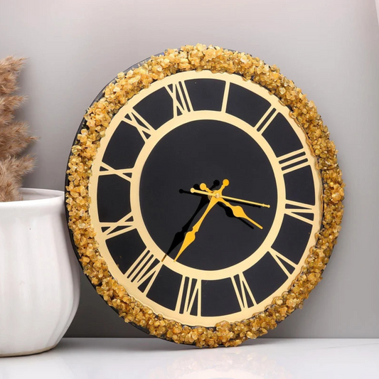 Black Golden  Stones Resin Wall Clock
