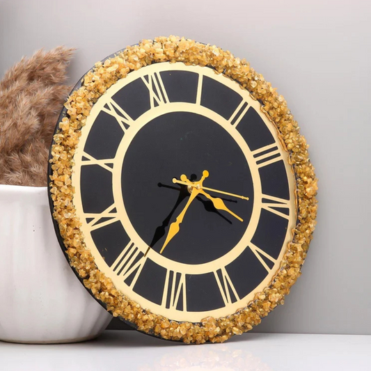 Black Golden  Stones Resin Wall Clock