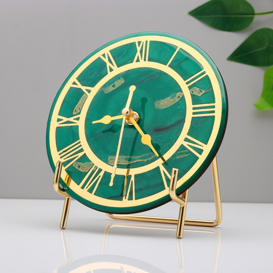 Emerald Royale Resin Table Clock with Golden Roman Dial