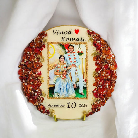 Resin Photo Frame with Preserved Varmala Petals & Wedding Date